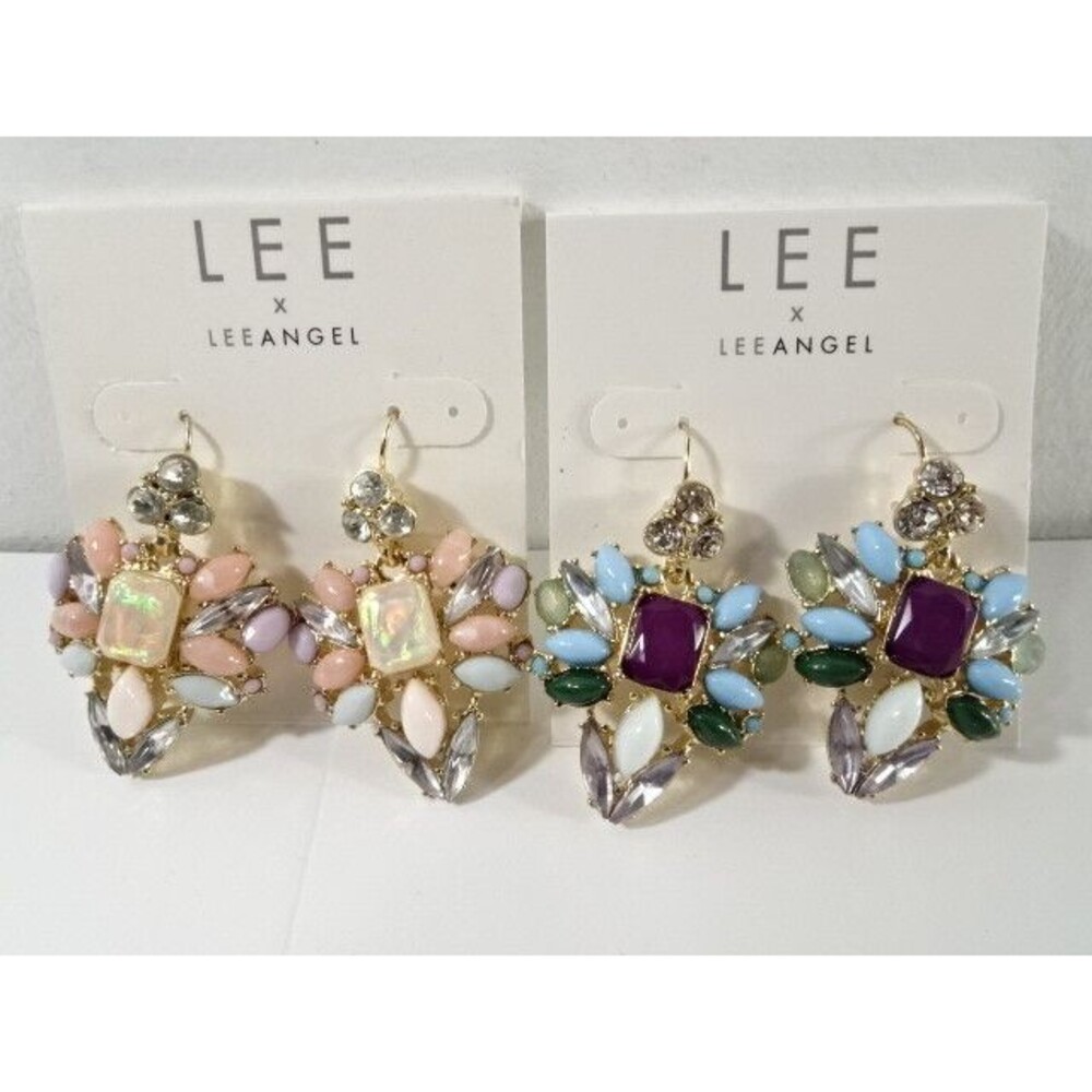 LEE by Lee Angel Irridscent Kaleidoscope Crystal GOLD Drop Earrings NWT 70 Set 2